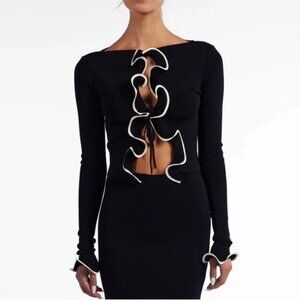 SAME Ruffle Trim Long Sleeve Lace Up Cropped Size S